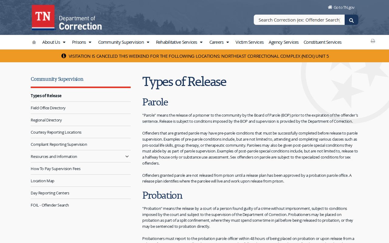 Grundy County criminal court case supervision terms explained by Tennessee Correction