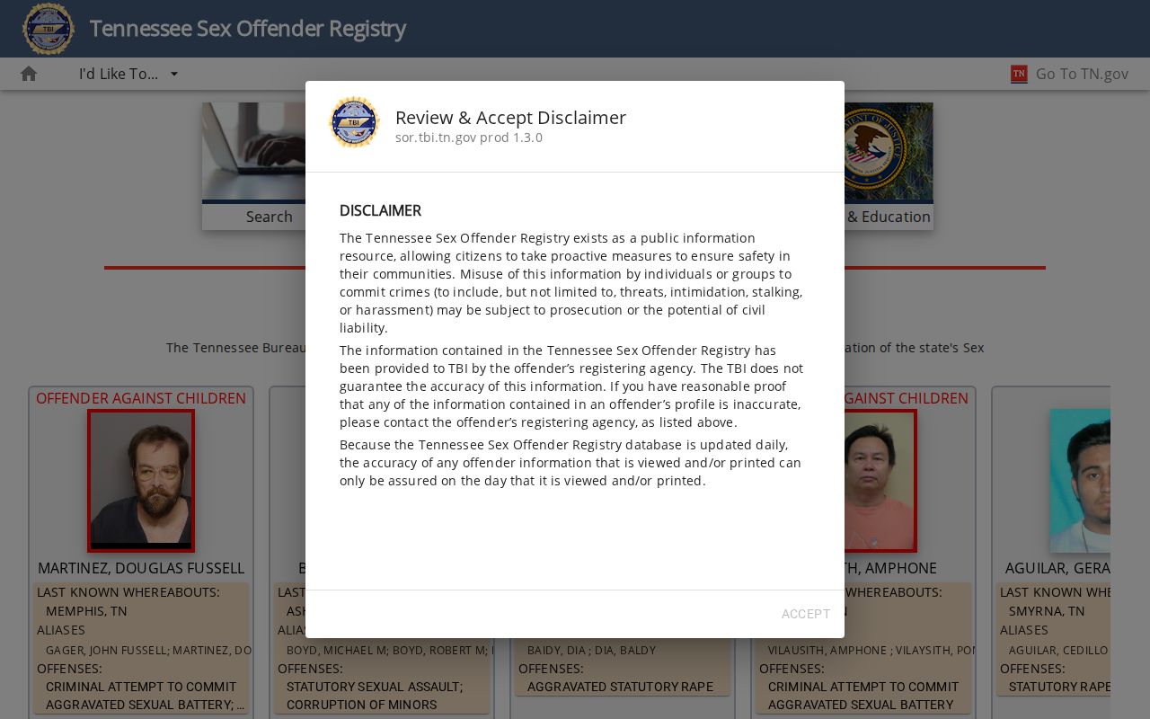 Grundy County sex offender check on the TBI registry search screen